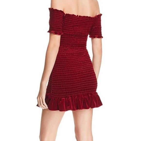new Aqua Wine Red Smocked Off Shoulder Mini Dress US L - Picture 2 of 8